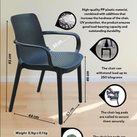 Fauteuil moderne en plastique PP perforé, écologique, imperméable, empilable, moulé par injection, avec structure métallique pour café et jardin
