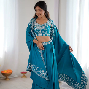 Sari en soie Creep au design exclusif et élégant avec chemisier raffiné, style ethnique tendance, dernière collection, tenue de soirée indienne modeste pour femme - Product Image 1