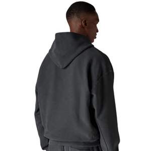 Sudadera con capucha de algodón suave de punto, de gramaje alto, con efecto lavado, acanalada, negra, de manga larga, estilo casual para hombre, corte cómodo - Product Image 5