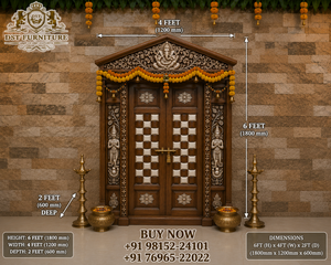 Puerta de Entrada Principal Tallada a Mano de Estilo Templo del Sur de la India, Puerta de Entrada de Lujo de Madera Tallada a Mano de Estilo Templo - Product Image 6