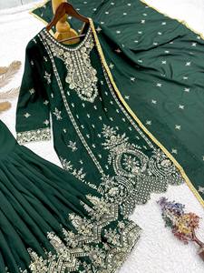 Premium Chinnon Silk <b>Kurti</b> Set with Heavy Embroidery Sharara & Lace Border Dupatta – Wedding & Festive Wear Suit - Product Image 6
