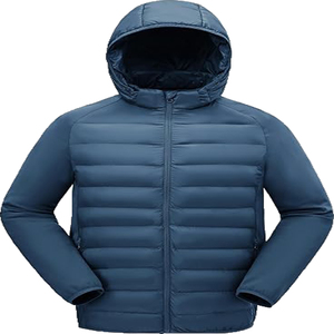 <b>Men</b> Hooded Puffer <b>Jacket</b> Solid Color <b>Down</b> <b>Filled</b> Windproof Zipper Closure Casual Winter Outerwear - Product Image 5