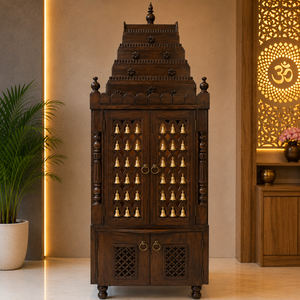Handcrafted Teak Wood Pooja <b>Mandir</b> for Home Diwali Storage Cabinet with Temple Design Traditional Indian Prayer Unit - Product Image 2