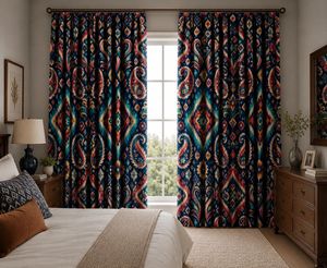 Modern Paisley Ikat Art Nouveau Velvet Or Blackout <b>Window</b> <b>Curtain</b> Each Panel Luxury Decorative Soft Touch Fabric Room Darkening - Product Image 3