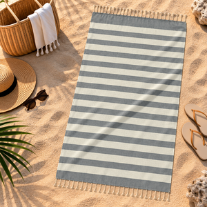 Toalla de playa Hammam con flecos, Colección Premium, toalla de playa turca a rayas Fouta para uso multipropósito - Product Image 5