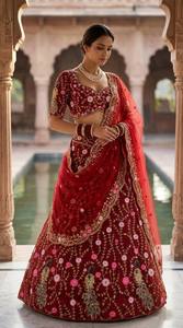 Divyam Creation Lehenga Choli traditionnel brodé en tulle gaufré, extensible, séchage rapide, longueur ras du sol, pour mariage - Product Image 3