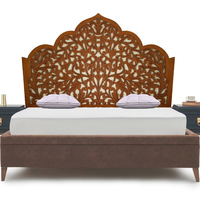 Tête de lit artisanale Smart Art en bois sculpté, motif feuille de Texas, peinte en marron, éclairée et réglable en hauteur, pour lit Queen Size