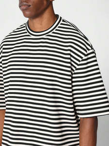 Wholesale Casual 100% Cotton 220g Striped Tshirts Breathable Summer Hot Sale Premium Quality Oversized Boxy Men's shirts - Product Image 5