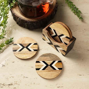 Premium Hardwood Drink Coaster Set Rustic Wooden <b>Cup</b> <b>Mats</b> for Hotel and Bar Decor at cheapest prices - Product Image 3