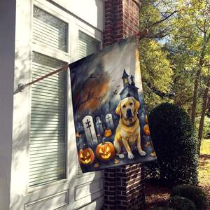 Gran amarillo Labrador Retriever Halloween casa bandera espeluznante porche manga poste decorativo patio Banner Multicolor colgante de pared - Product Image 2