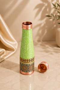Bouteille d'eau en cuivre pur de qualité supérieure, motif feuille verte, faite à la main, réutilisable, gourde de voyage, logo personnalisé, vente en gros, usine - Product Image 2