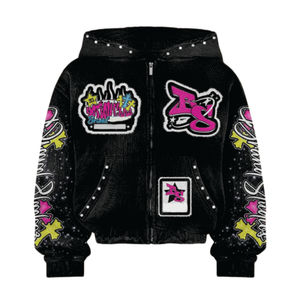 Ensemble sweat à capuche zippé et pantalon évasé brodé avec impression en relief, survêtement unisexe en molleton 100 % coton - Product Image 1