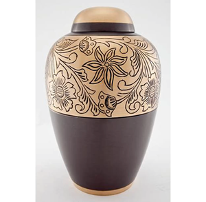 Hermosa urna conmemorativa de cremación para cenizas de adultos, estilo americano/europeo, con hojas grabadas en latón negro antiguo. - Product Image 6