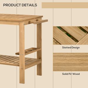 Chariot de service extérieur en bois à roulettes avec 2 étagères et porte-bouteilles pour jardin, salle à manger, mobilier de patio - Product Image 6