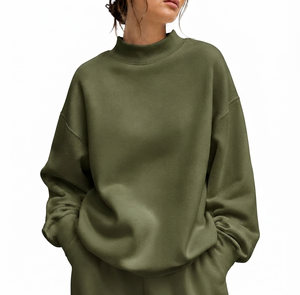 เสื้อสเวตเตอร์คอเต่าทรงโอเวอร์ไซส์สำหรับผู้หญิง สีพื้น แขนยาว ทรงหลวม ผ้าถัก คอตตอน ใส่สบายๆ ในฤดูใบไม้ร่วง - Product Image 1