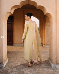 Women's Pale <b>Yellow</b> Silk Salwar Kameez With Embroidered Dupatta Traditional Indian Pakistani Wedding Outfit Regular Fit - Product Image 3