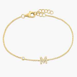 Initial Letter Charm <b>Bracelet</b> 14k 18k Gold 925 <b>Silver</b> Custom Lab Grown Diamond Alphabet Name Dainty Cable Chain Custom Wholesale - Product Image 1