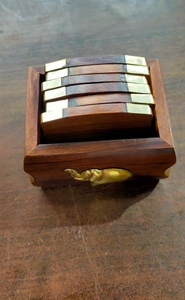 Wooden Tea Coaster Set Sheesham Wood <b>Elephant</b> Design Brass Inlay Coasters Dining <b>Table</b> Decor Drink Coaster Set Gift Home Decor - Product Image 3