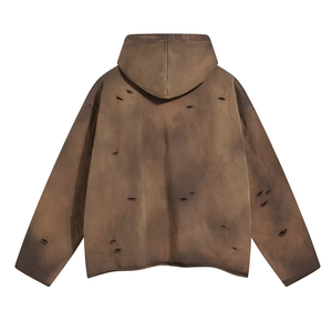 เสื้อฮู้ดแฟชั่นสไตล์สตรีทแวร์ขาดๆ แบบวินเทอร์ ผ้าฝ้ายฟลีซฟอกสี - Product Image 4
