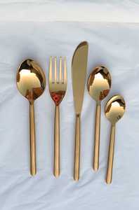 Luxury Minimalist Gold Plated Stainless Steel Flatware Set <b>Mirror</b> Polish Black Handle Dishwasher Safe Dinner Spoon Fork Knife - Product Image 6