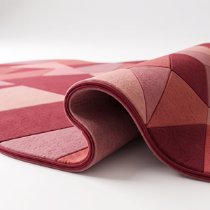 Pink Red Rectangle Geometric Wool <b>Rug</b> Eco Friendly Hand Tufted <b>Thick</b> <b>Pile</b> Modular Circle Faceted Block Pattern for Modern Living - Product Image 5