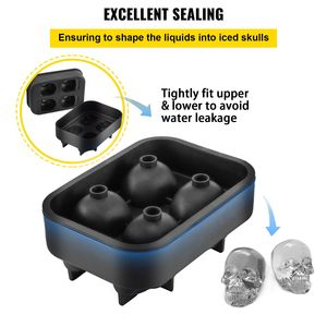 Stampo per Cubetti di Ghiaccio a Forma di Teschio in Silicone Nero Flessibile Grande, 4 Scomparti, con Imbuto, per Divertenti Cubetti di Ghiaccio Ispirati ad Halloween - Product Image 5
