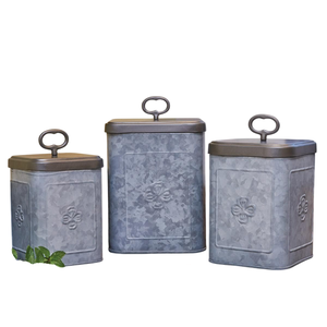 Recipiente galvanizado cuadrado para almacenar azúcar, té y café, caja contenedora para la mesa de la cocina, juego de recipientes decorativos con tapa. - Product Image 1