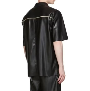 <b>Men's</b> Casual Leather Shirt with Horn Buttons and Turn-Down Collar 100% Leather Breathable & Eco-Friendly OEM Service - Product Image 6