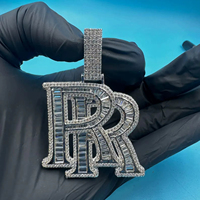 Collier pendentif hip-hop personnalisé de luxe avec lettre RR sertie de moissanite, en argent 925, unisexe, sans nickel, sans plomb, plaqué or jaune