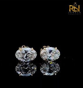 ต่างหูเพชรทรงรีแบบโอวัลคัท เพชรเลี้ยงในห้องปฏิบัติการ ทองคำแท้ 9K 14K 18K เครื่องประดับคุณภาพสูง ขายส่งจากโรงงานโดยตรง รับสั่งทำ - Product Image 1