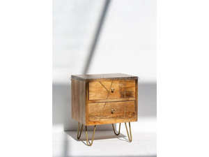 Modern <b>Solid</b> Mango <b>Wood</b> Bedside Nightstand with 2 Drawers and Hairpin Metal Legs for Bedroom Use - Product Image 5