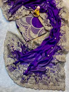 Sari indien ethnique traditionnel de créateur, brodé, pour mariage, fête et événements festifs, tenue tendance pour femme - Product Image 6