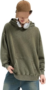 Oversized Hooded Sweatshirt Solid Olive Green Cotton French Terry Pocket Casual <b>Pullover</b> <b>Men</b> Autumn Wear Regular Fit - Product Image 6