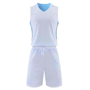Ensemble de maillots de basket personnalisés sans manches, col en V, bleu foncé avec accents rouges, short à cordon de serrage anti-humidité, coupe classique, toutes saisons - Product Image 6