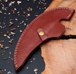 Custom Handmade High Carbon Steel Black Coted Pizza Cutter Premium Wooden Handle Kitchen Axe with Genuine Leather Sheath - Product Image 5