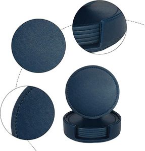 <b>Set</b> of 6 Leather Coasters with 1 Holder for Drinks, Drink Coasters Table Coaster Room Kitchen Living Room Accessories - Product Image 6
