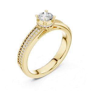 แหวนแต่งงานเพชรทรงกลมเพาะเลี้ยงในห้องปฏิบัติการ ทองคำ 14K สีเหลือง สำหรับผู้หญิง |   เพชรที่เพิ่งเพาะเลี้ยง - Product Image 5