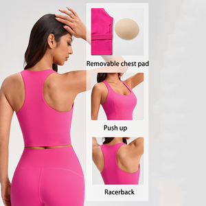 Soutien-gorge de sport yoga pour femme bleu marine à bretelles convertibles, taille mi-haute, sans couture, respirant, avec logo frontal, extensible et actif - Product Image 6