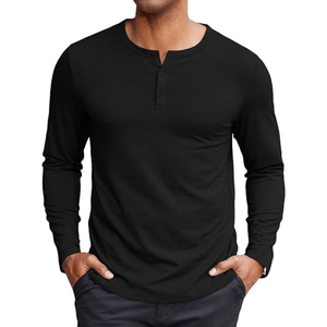 Chemise Henley à manches longues pour homme, haut léger extensible, t-shirt décontracté à col rond de couleur unie pour un usage quotidien - Product Image 1