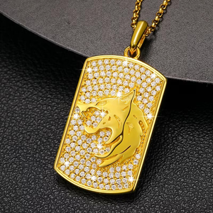 Colgante de Plata con Moissanita y Diseño de Perro Tigre, Collar Brillante con Incrustaciones de Diamantes para Hombre - Product Image 3