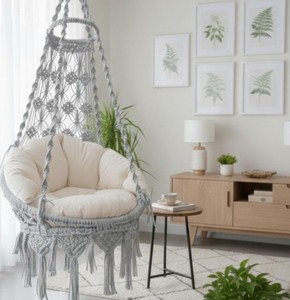 Handmade Macrame Hanging <b>Chair</b> – Boho Swing for Indoor/Outdoor Use - Product Image 1