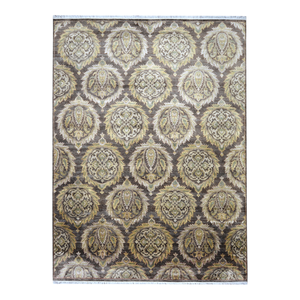 Tapis en laine noué à la main, marron et or, motif médaillon traditionnel, tapis oriental pour la décoration moderne du salon - Product Image 2