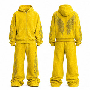 Chándal unisex con capucha, estampado de montaña, estilo urbano, para otoño, corte holgado, cierre de cremallera, bolsillos laterales, 100% algodón. - Product Image 4