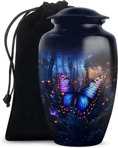 Urna Funeraria Clásica Grande de Aluminio con Hermosa Mariposa Azul para Cenizas Humanas, Urna de Alta Calidad para Cenizas Funerarias - Product Image 1