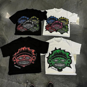 เสื้อยืดสำหรับผู้ชายผ้าฝ้ายโอเวอร์ไซส์ออกแบบได้ตามที่ต้องการเสื้อ Y2K ทรงหลวมน้ำหนักมากว่างเปล่า - Product Image 4