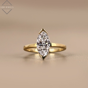 Bague solitaire de luxe en diamant marquise, or jaune, sertie clos, pour fiançailles, mariage, cadeau, fournisseur de bijoux pour femmes - Product Image 1