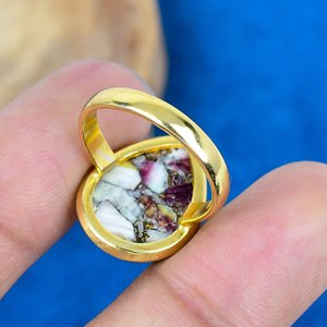 Bague artisanale en argent sterling 925 plaqué or 18 carats avec pierre précieuse en forme de poire, couleur cuivre violet - Product Image 4