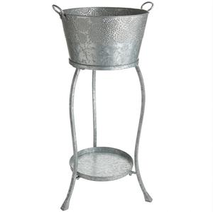 Support de seau à vin en métal galvanisé de style vintage, motif floral en relief, finition bronze antique, seau à boissons en fer pour le sol - Product Image 2