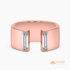 Anillo de Moissanita con Corte Baguette, Banda Abierta, Chapado en Oro Rosa, Plata de Ley 925, Anillo de Diseño, Joyería Fina de Miami Chicago, Diseño Estadounidense - Product Image 1