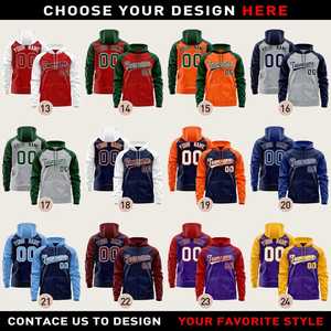 Men's Orange Green Raglan <b>Zip</b>-Up <b>Hoodie</b> Custom Team Name Number Front <b>Pocket</b> Casual Autumn Fleece Hooded Sweatshirt - Product Image 3